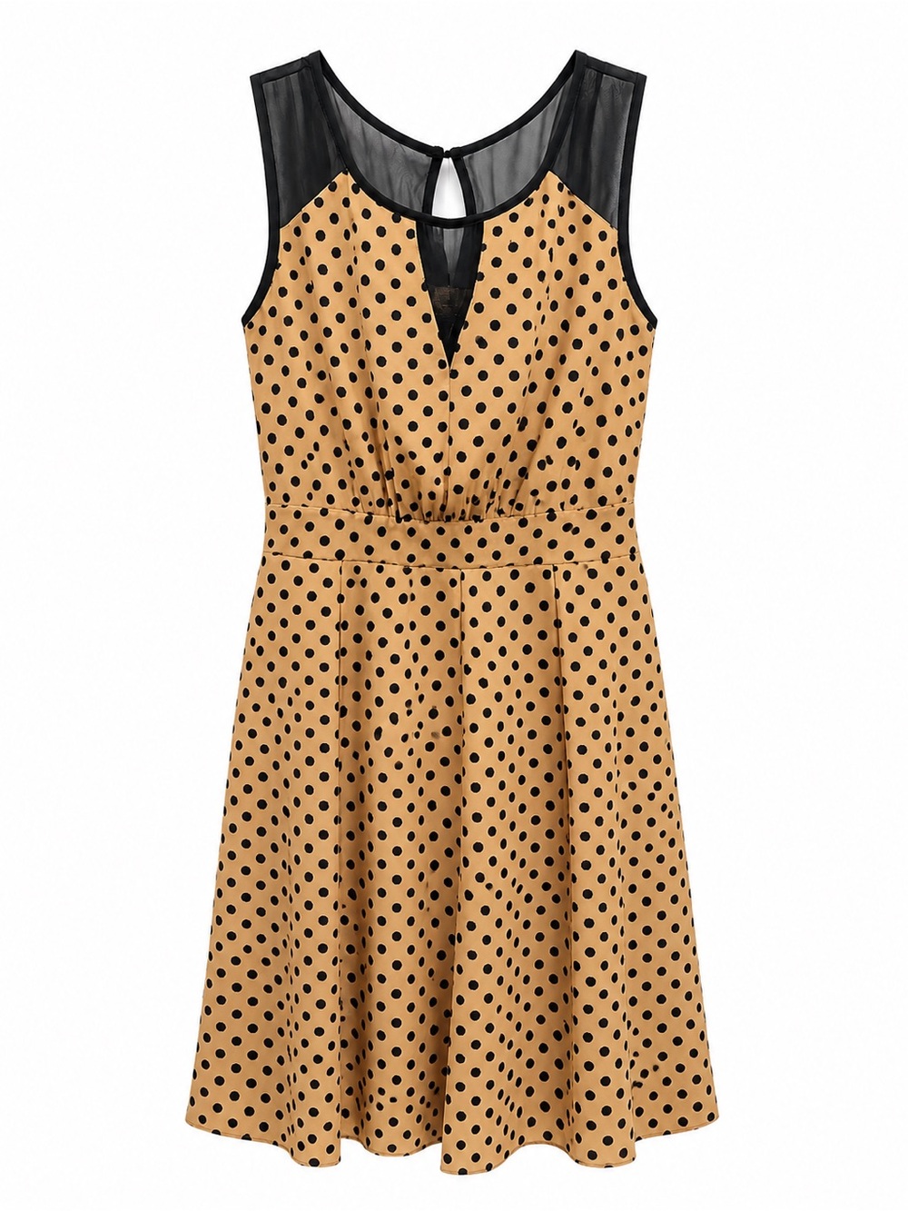Sleeveless Polka Dot Fit & Flare Dress - Mustard/Black